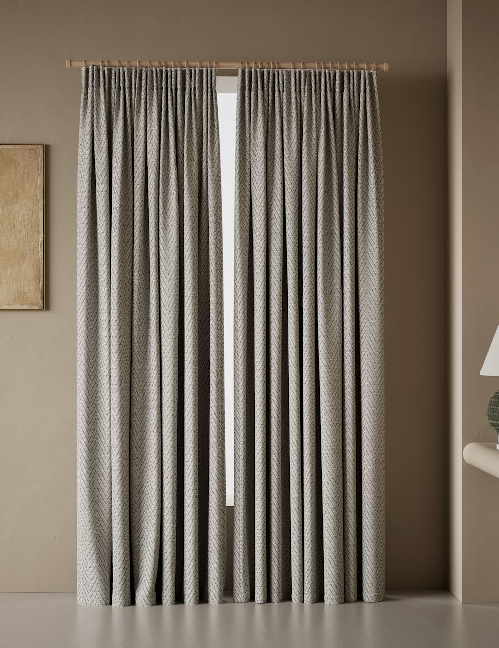 M&S Textured Herringbone Eyelet Curtains - W218cm, Drop 229cm - Light Grey Mix, Light Grey Mix