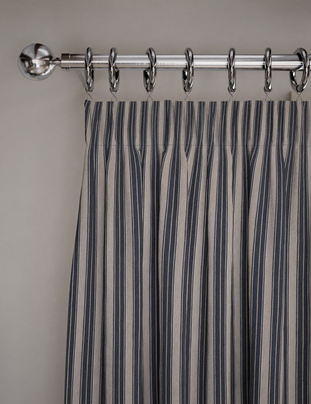 M&S Cotton Rich Striped Pencil Pleat Curtains - W117cm, Drop 137cm - Blue Mix, Blue Mix