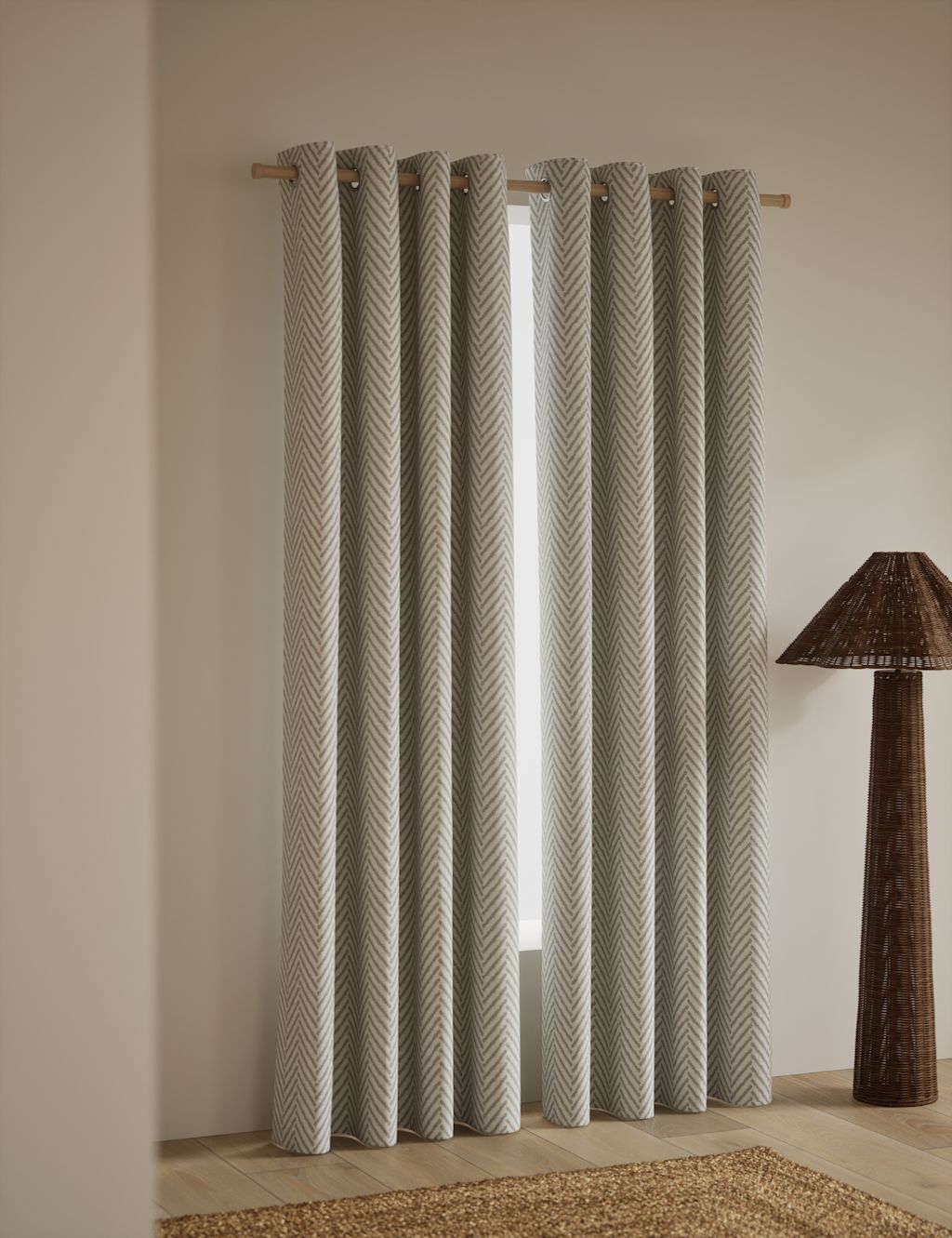 M&S Textured Herringbone Eyelet Curtains - W168cm, Drop 183cm - Neutral Brown, Neutral Brown