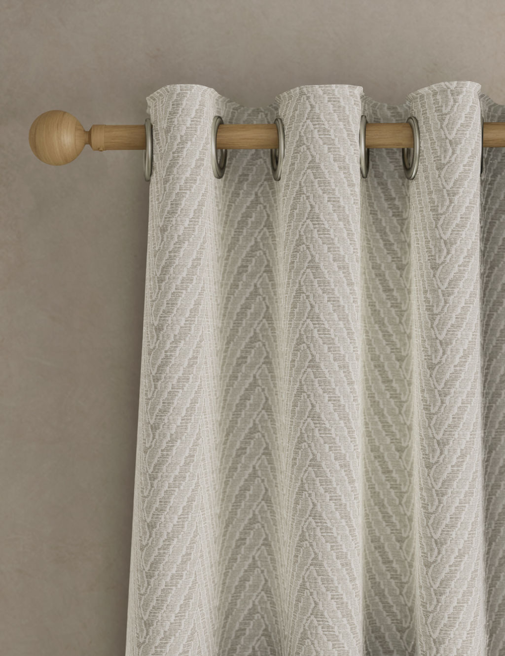 M&S Textured Herringbone Eyelet Curtains - W168cm, Drop 183cm - Light Grey Mix, Light Grey Mix