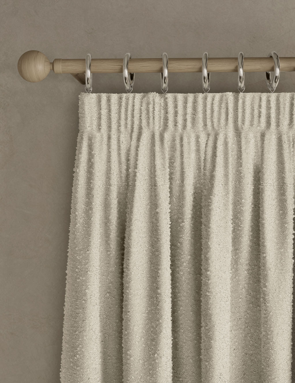 M&S Boucle Pencil Pleat Curtains - W117cm, Drop 137cm - Ecru, Ecru