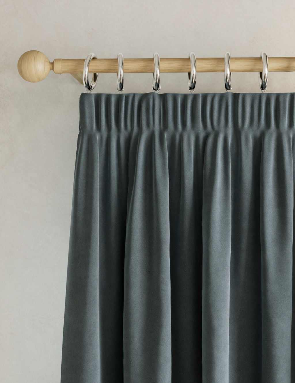 M&S Velvet Pencil Pleat Curtains - W218cm, Drop 229cm - Slate Blue, Slate Blue