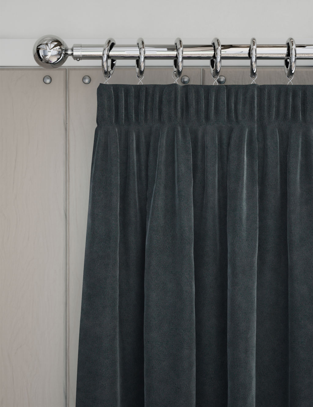 M&S Velvet Pencil Pleat Curtains - W117cm, Drop 183cm - Mid Grey, Mid Grey