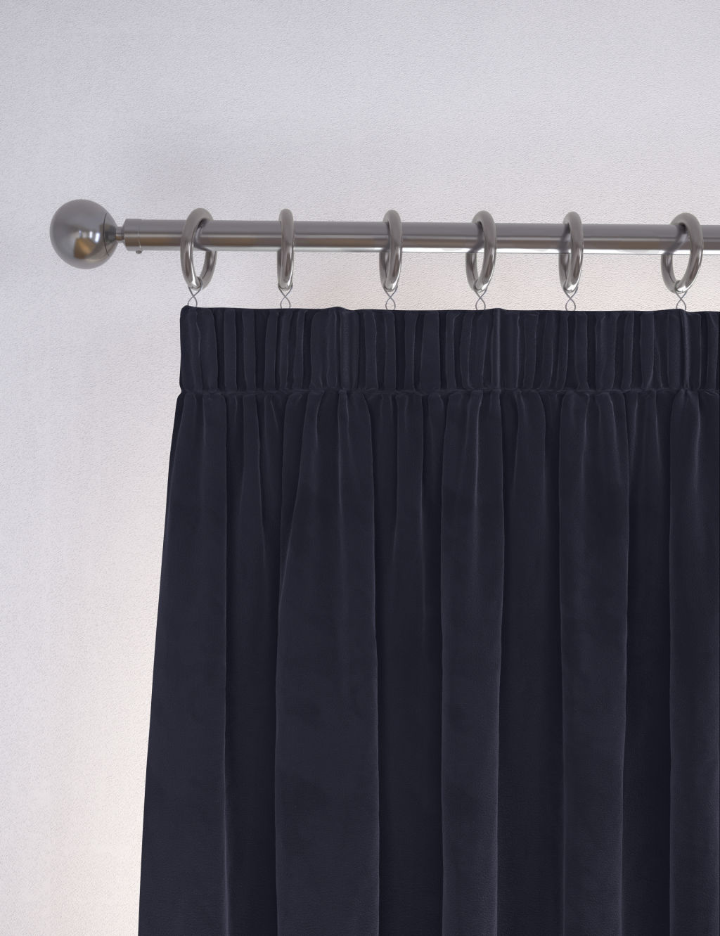 M&S Velvet Pencil Pleat Curtains - W117cm, Drop 137cm - Navy, Navy
