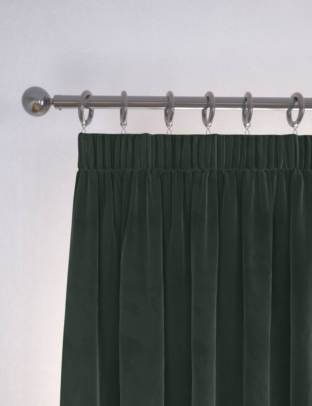 M&S Velvet Pencil Pleat Curtains - W218cm, Drop 229cm - Forest Green, Forest Green