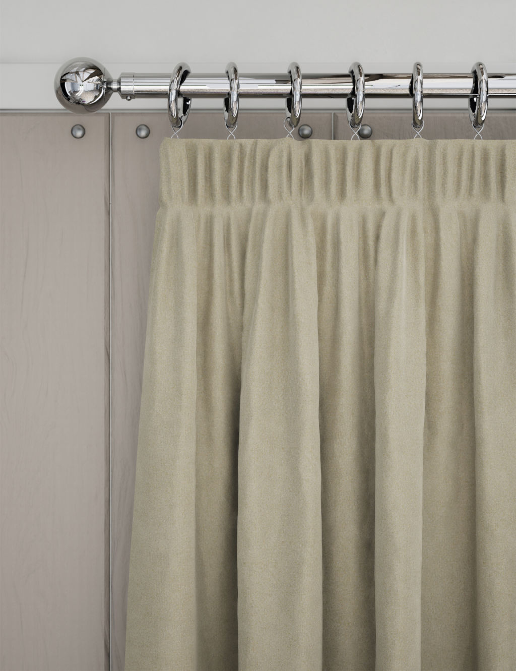 M&S Velvet Pencil Pleat Curtains - W117cm, Drop 183cm - Neutral, Neutral