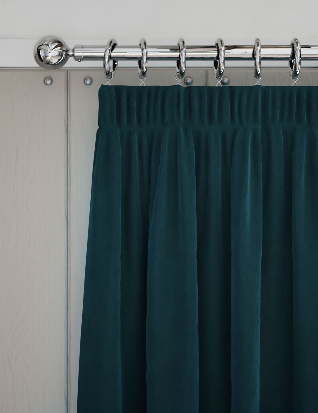 M&S Velvet Pencil Pleat Curtains - W117cm, Drop 137cm - Mid Blue, Mid Blue