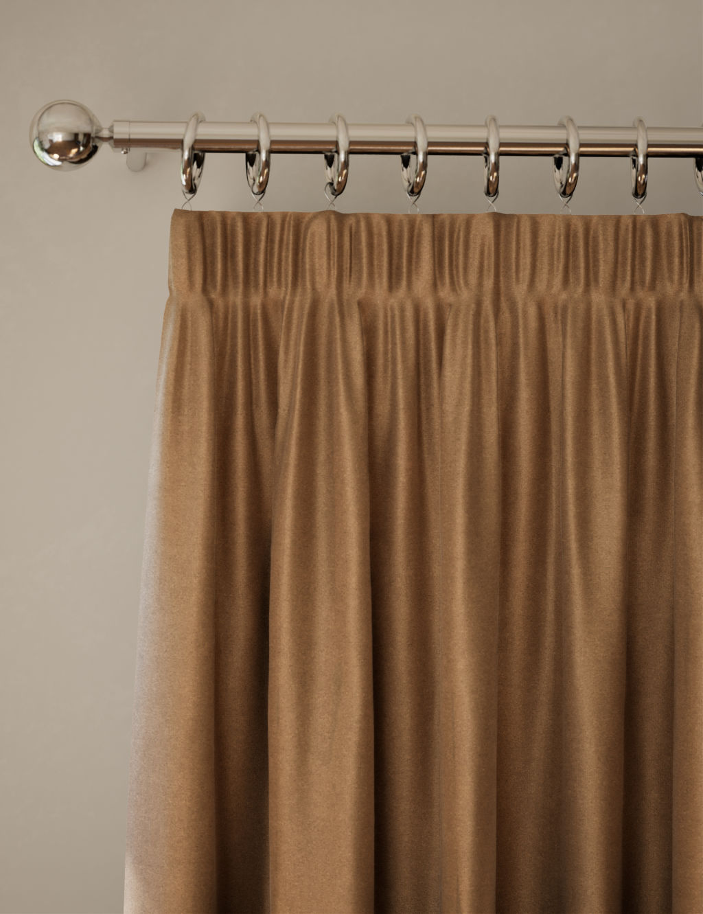 M&S Velvet Pencil Pleat Curtains - W218cm, Drop 137cm - Bronze, Bronze