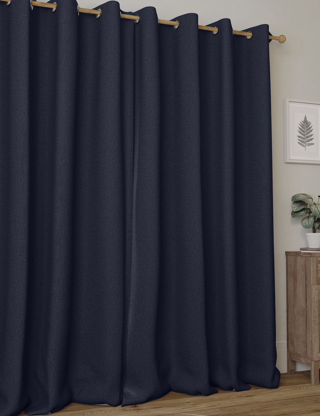 M&S Brushed Eyelet Blackout Thermal Curtains - W117cm, Drop 137cm - Navy, Navy