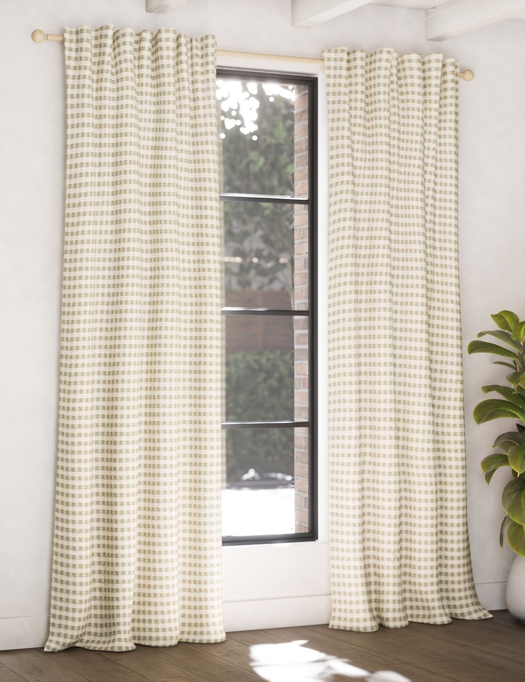 M&S Chenille Gingham Multiway Blackout Curtains - W117cm, Drop 137cm - Olive, Olive