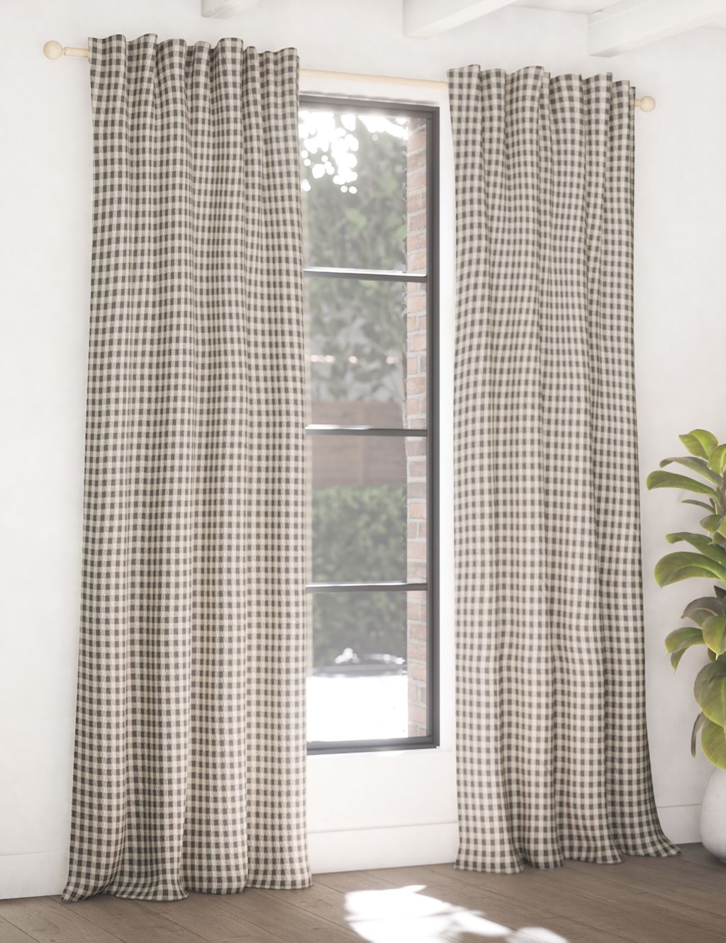 M&S Chenille Gingham Multiway Blackout Curtains - W117cm, Drop 137cm - Dark Grey Mix, Dark Grey Mix