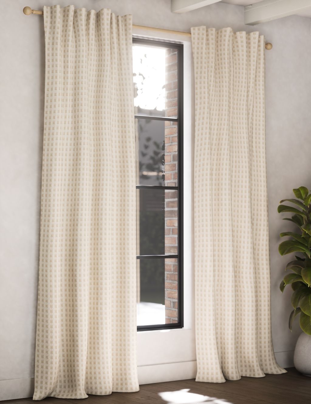 M&S Chenille Gingham Multiway Blackout Curtains - W117cm, Drop 137cm - Natural, Natural