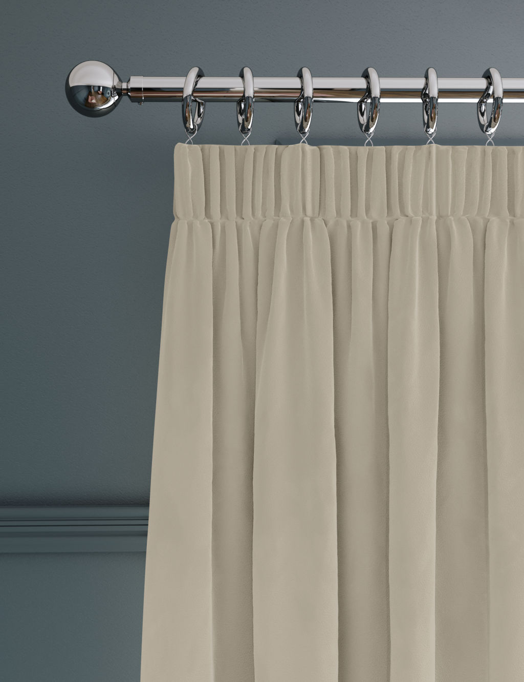 M&S Velvet Pencil Pleat Ultra Thermal Curtains - W229cm, Drop 229cm - Champagne, Champagne