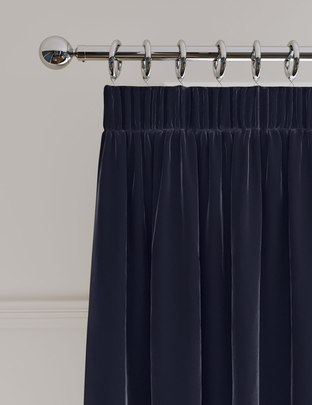 M&S Velvet Pencil Pleat Ultra Thermal Curtains - W168cm, Drop 229cm - Navy, Navy