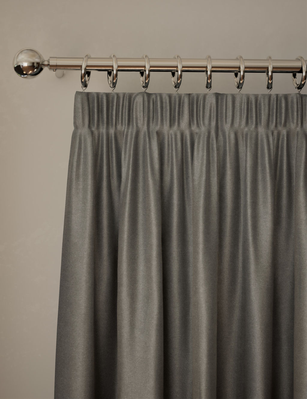 M&S Velvet Pencil Pleat Ultra Thermal Curtains - W117cm, Drop 137cm - Light Grey, Light Grey