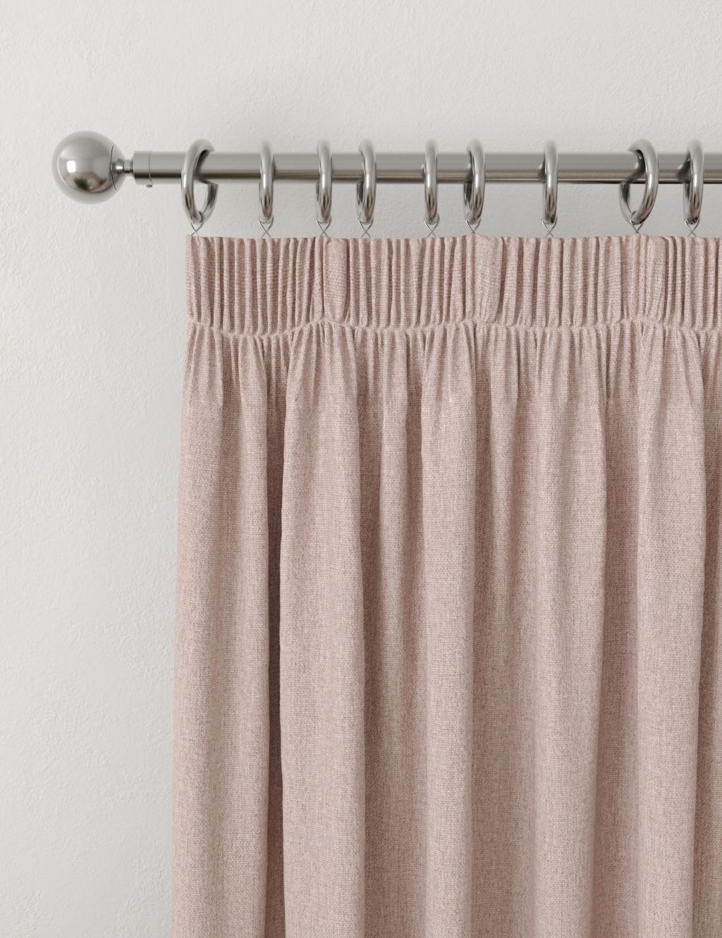 M&S Brushed Pencil Pleat Blackout Thermal Curtains - W117cm, Drop 229cm - Blush, Blush