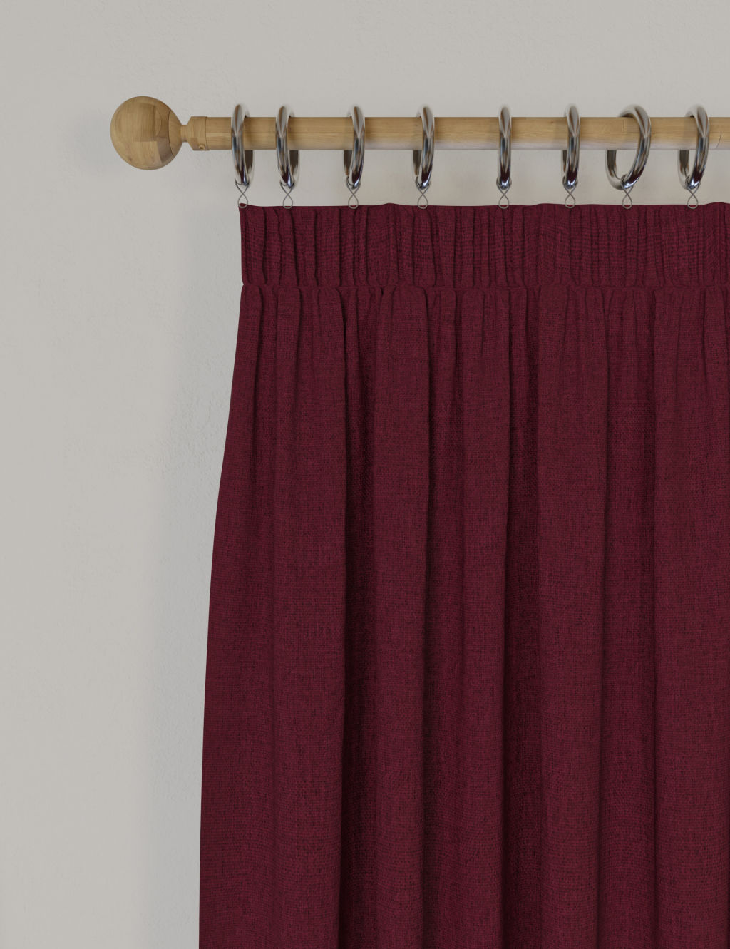 M&S Brushed Pencil Pleat Blackout Thermal Curtains - W117cm, Drop 229cm - Dark Red, Dark Red