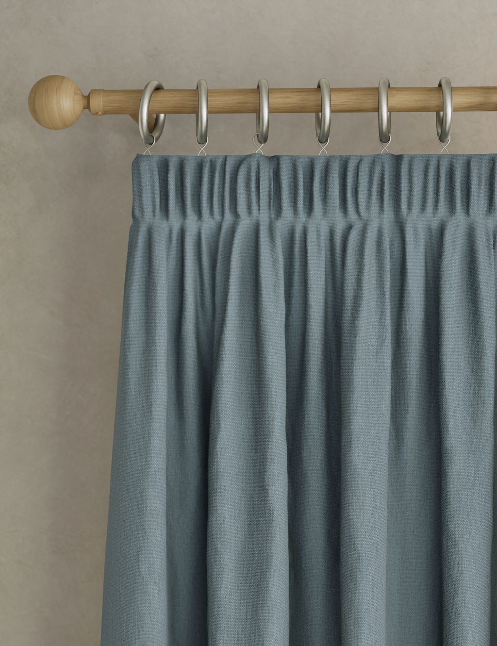 M&S Brushed Pencil Pleat Blackout Thermal Curtains - W117cm, Drop 183cm - Blue, Blue
