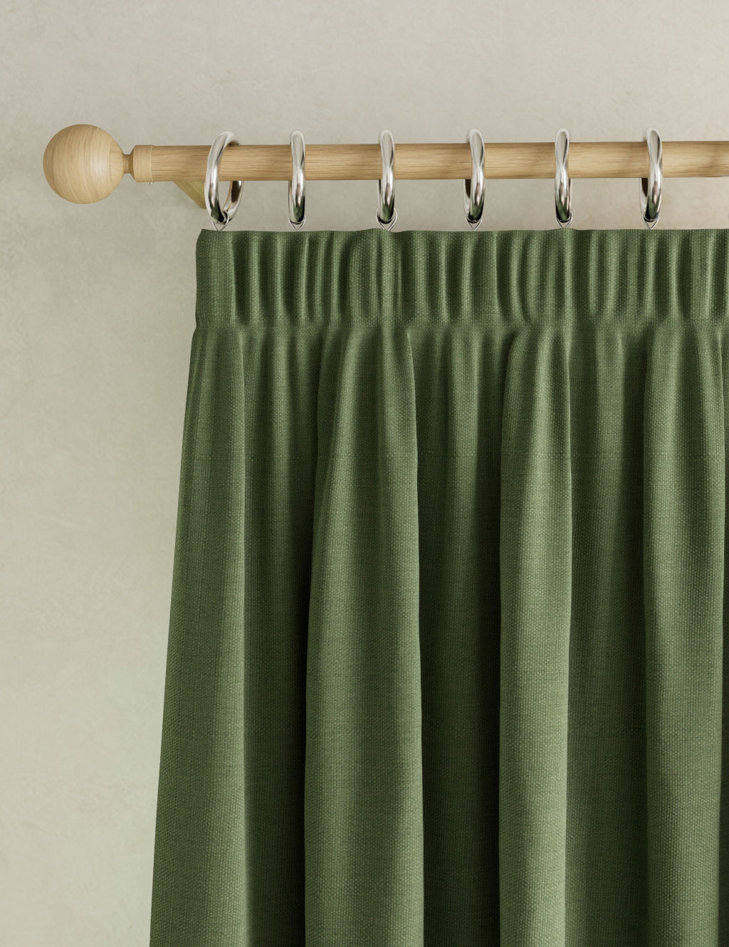 M&S Brushed Pencil Pleat Blackout Thermal Curtains - W117cm, Drop 183cm - Olive, Olive
