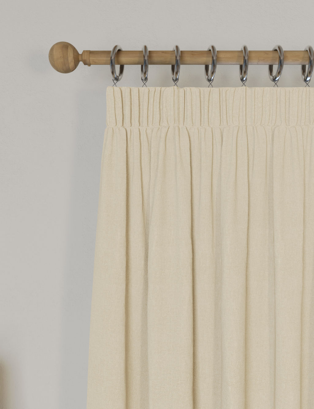 M&S Brushed Pencil Pleat Blackout Thermal Curtains - W117cm, Drop 183cm - Cream, Cream