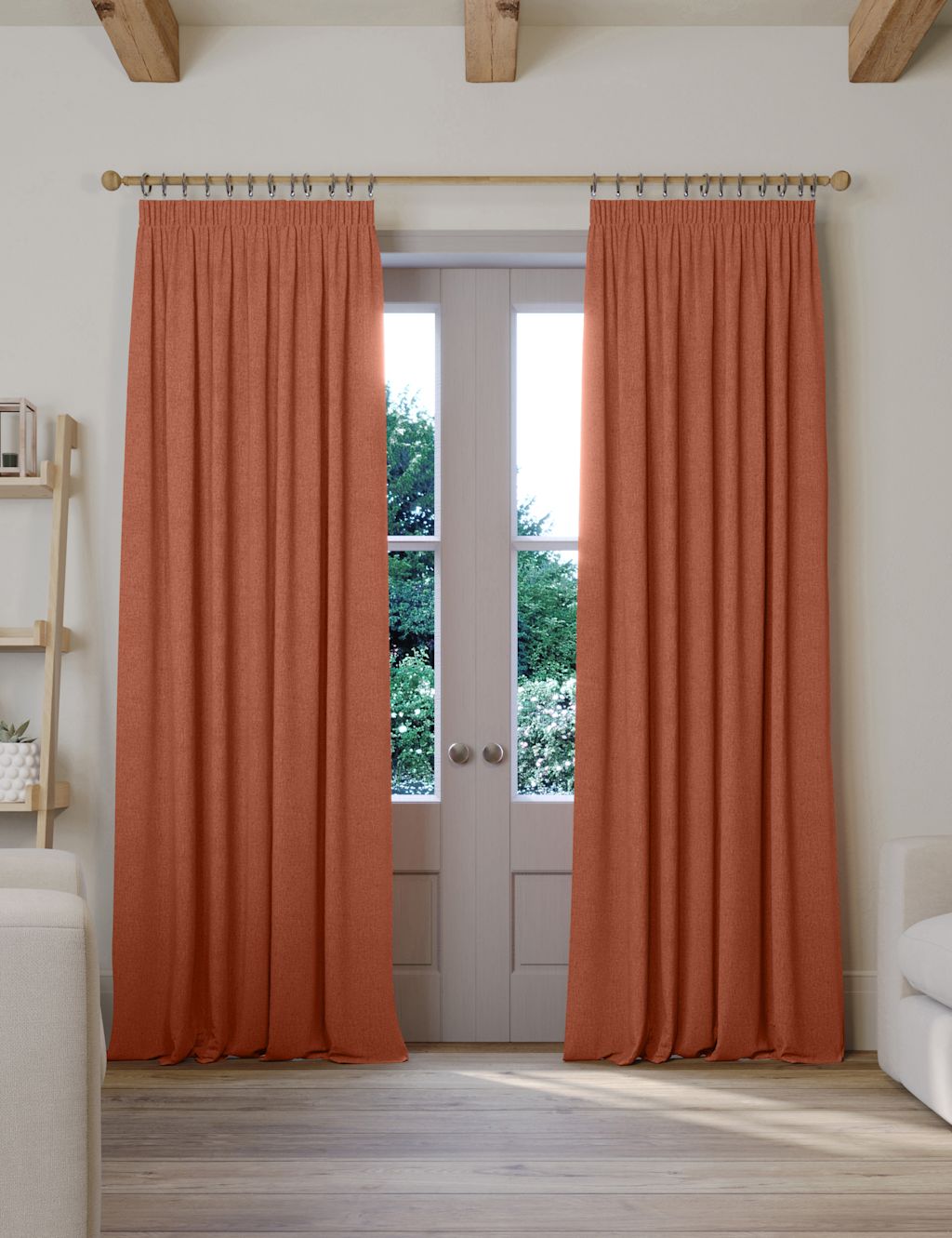 M&S Brushed Pencil Pleat Blackout Thermal Curtains - W117cm, Drop 229cm - Terracotta, Terracotta