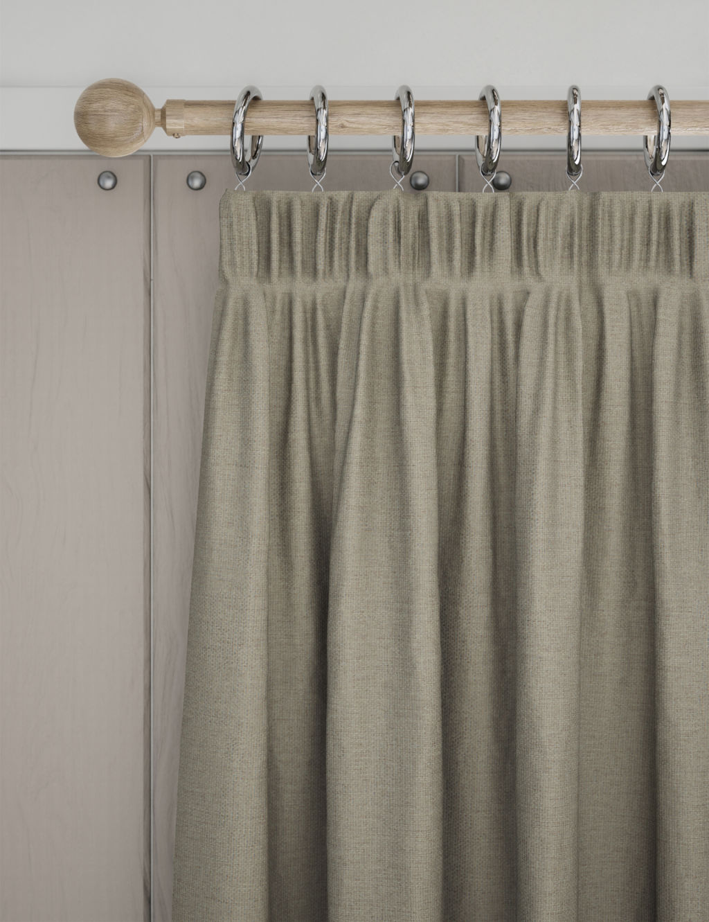M&S Brushed Pencil Pleat Blackout Thermal Curtains - W117cm, Drop 137cm - Neutral, Neutral