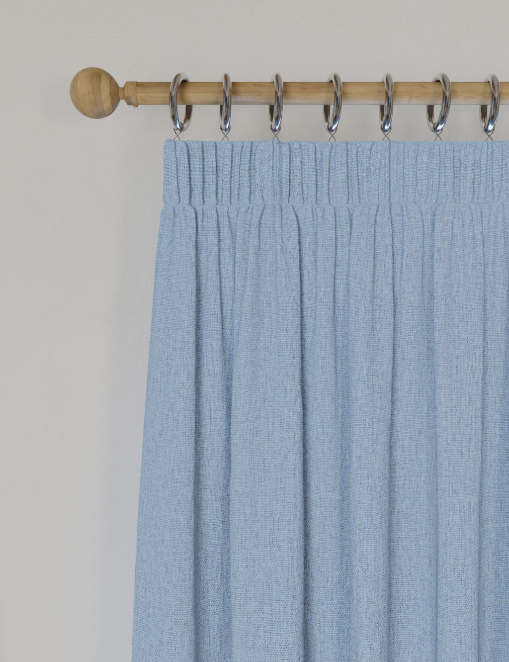 M&S Brushed Pencil Pleat Blackout Thermal Curtains - W117cm, Drop 183cm - Mid Blue, Mid Blue