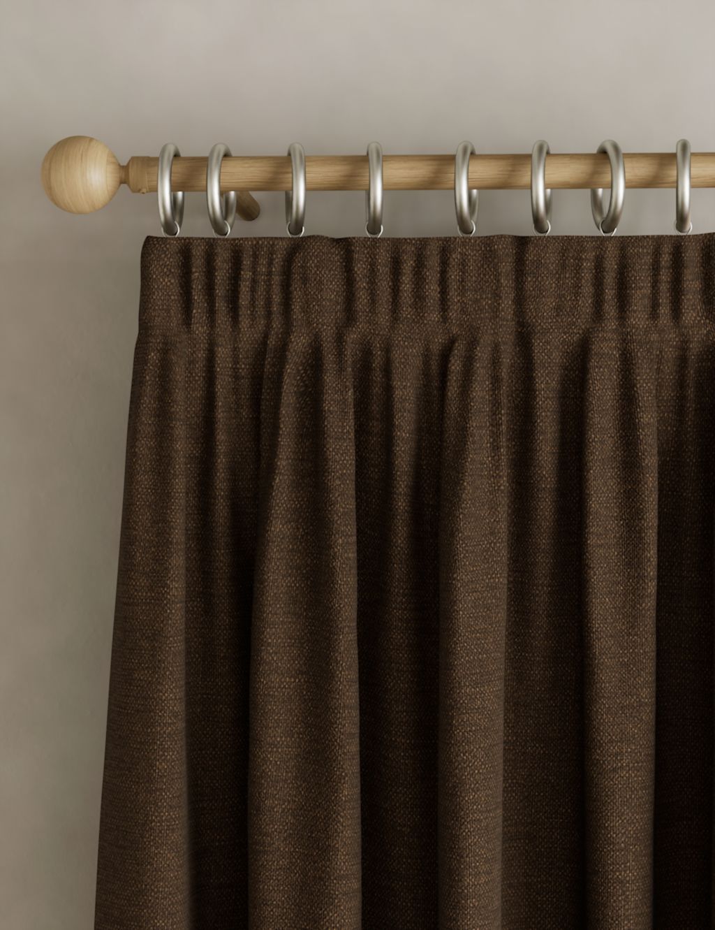M&S Brushed Pencil Pleat Blackout Thermal Curtains - W117cm, Drop 137cm - Chocolate, Chocolate