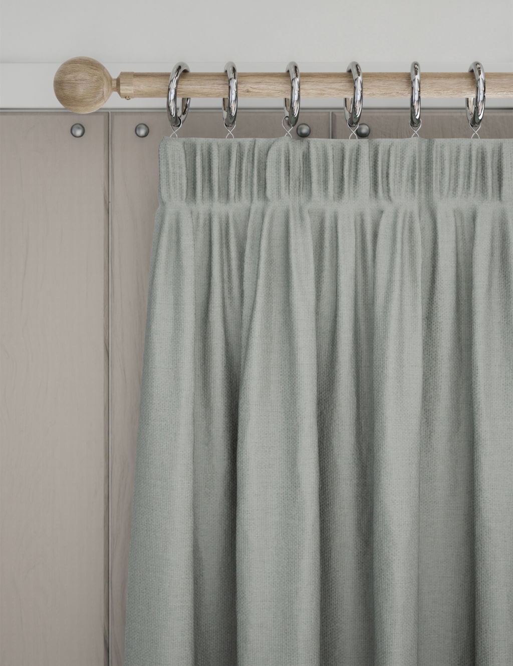 M&S Brushed Pencil Pleat Blackout Thermal Curtains - NAR72 - Grey, Grey