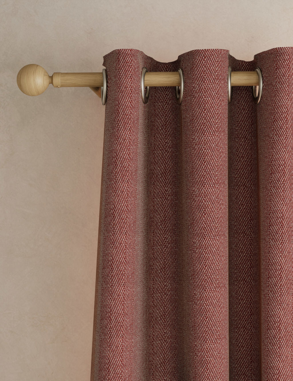 M&S Herringbone Eyelet Curtains - W117cm, Drop 137cm - Rust, Rust