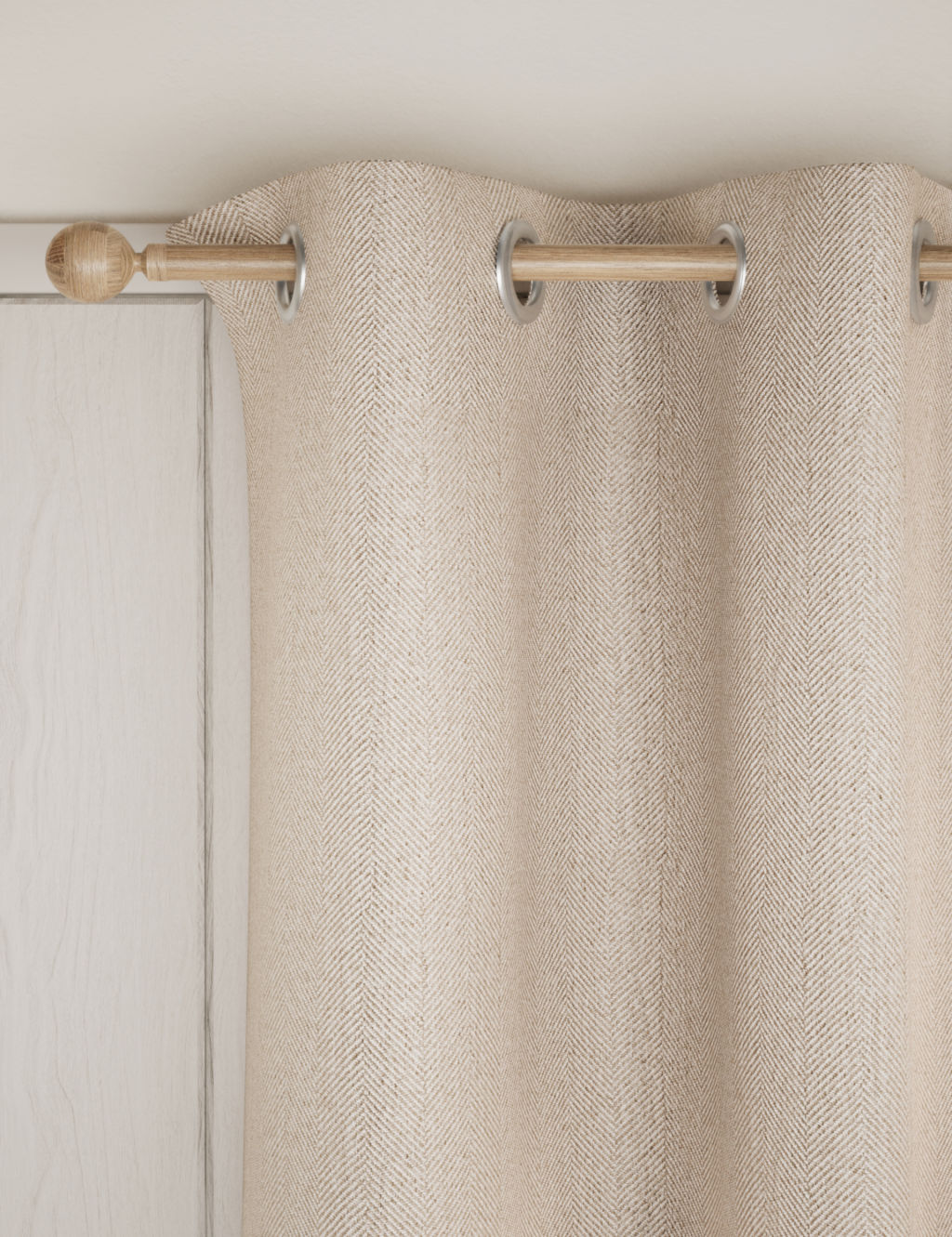 M&S Herringbone Eyelet Curtains - W117cm, Drop 137cm - Natural, Natural
