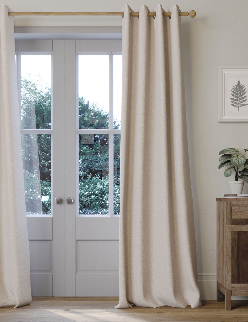 M&S Brushed Eyelet Ultra Thermal Blackout Curtains - W117cm, Drop 137cm - Champagne, Champagne