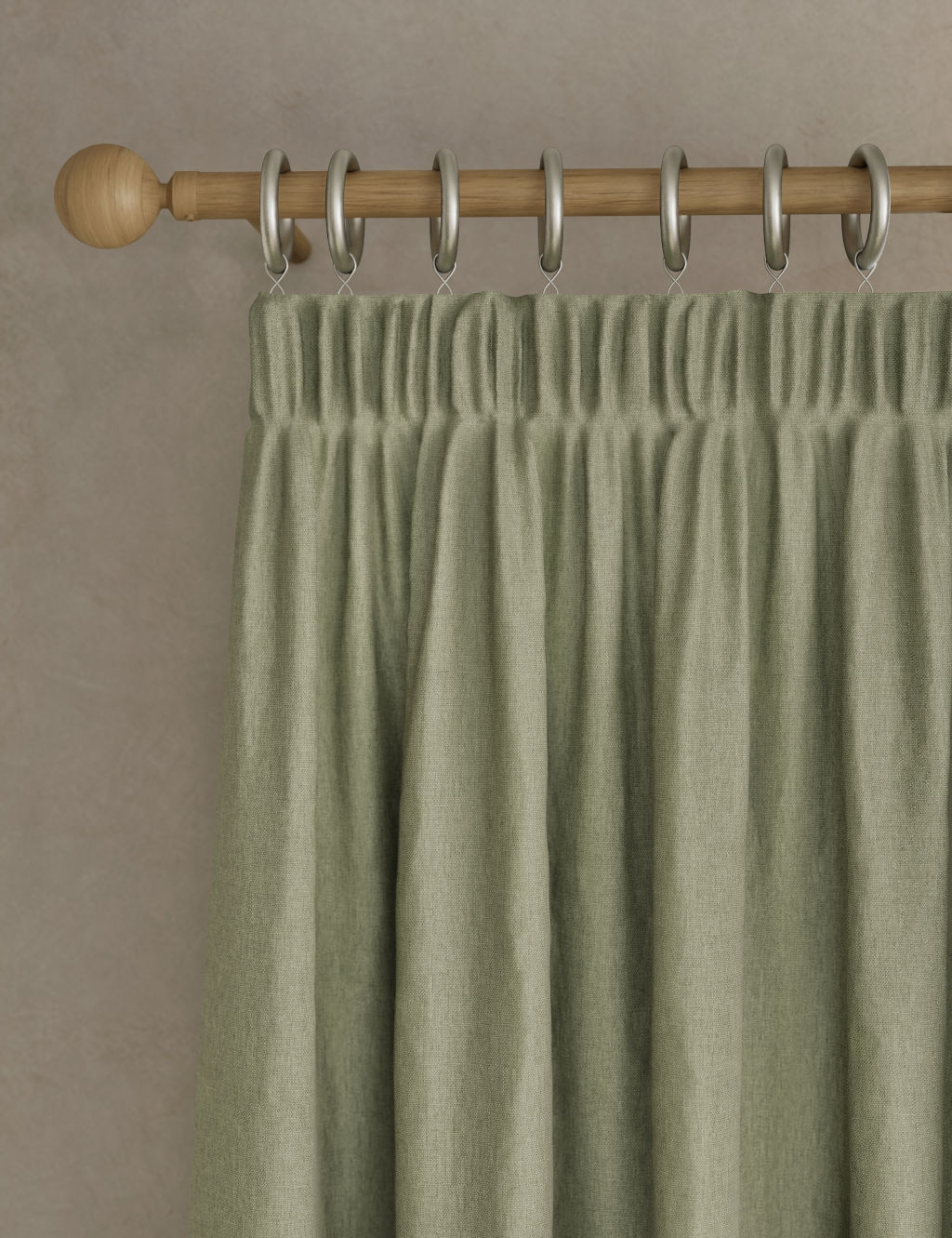 M&S Brushed Pencil Pleat Blackout Ultra Thermal Curtains - EW90 - Sage, Sage