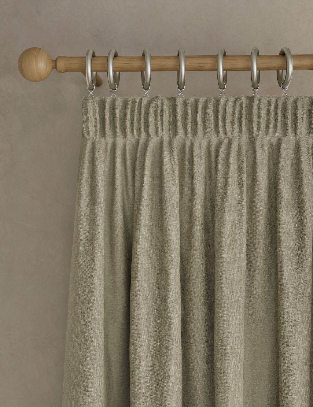 M&S Brushed Pencil Pleat Blackout Ultra Thermal Curtains - W168cm, Drop 183cm - Neutral, Neutral