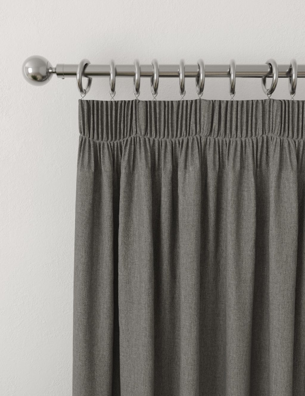 M&S Brushed Pencil Pleat Blackout Ultra Thermal Curtains - W117cm, Drop 183cm - Charcoal Mix, Charcoal Mix