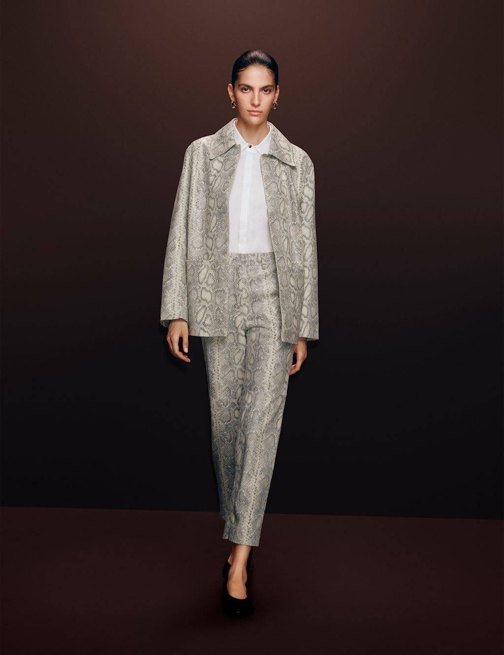 Autograph Leather Snakeskin Print Straight Leg Trousers - 6 - Multi/Neutral, Multi/Neutral