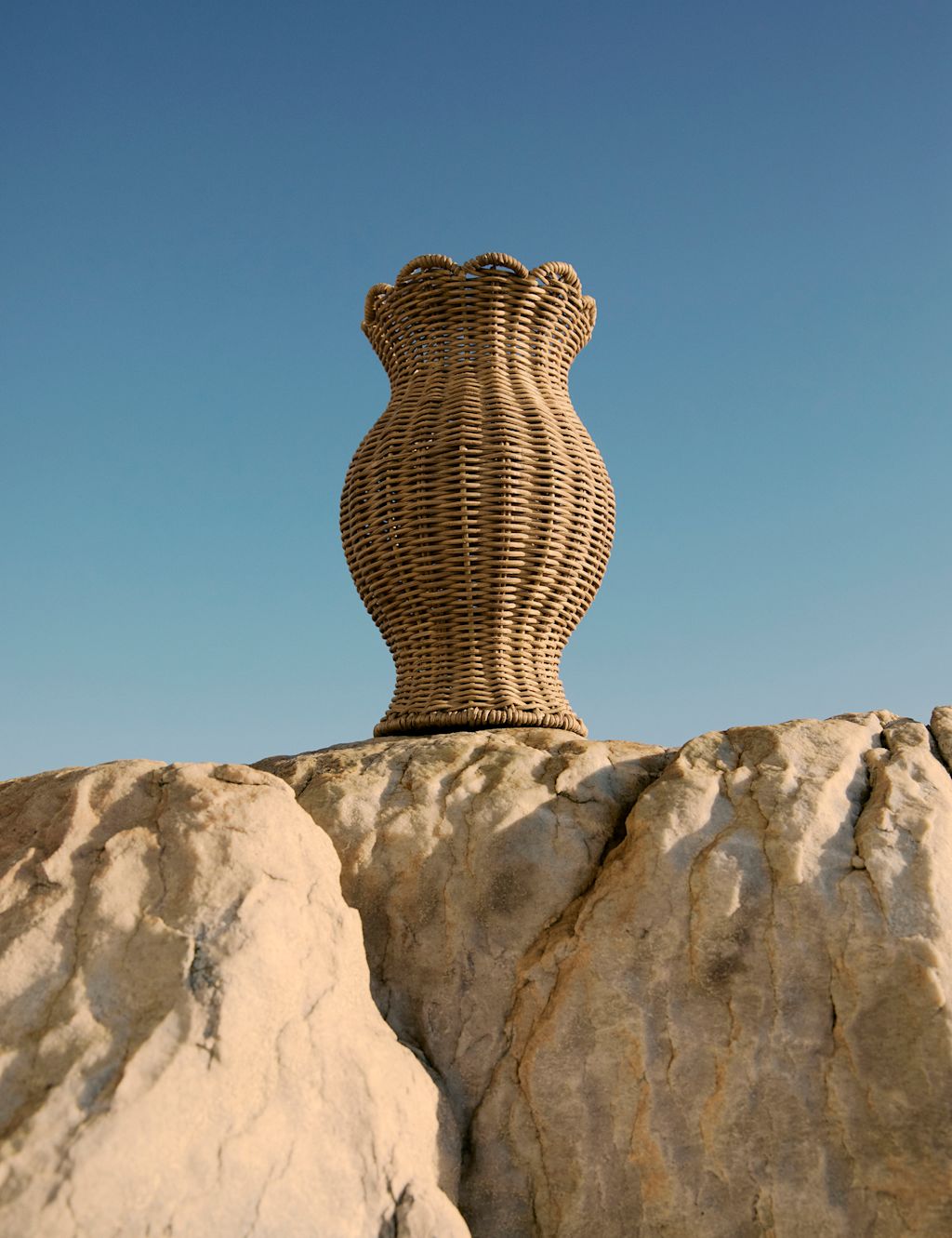 M&S Wicker Scallop Vase - Natural, Natural
