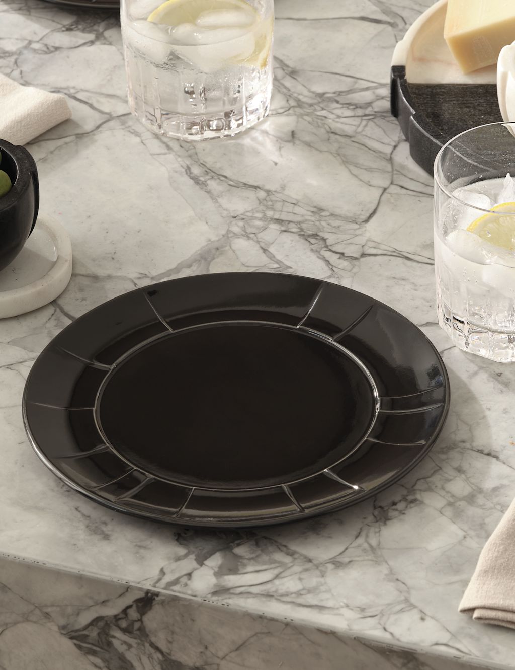 M&S X Kelly Hoppen Textured Dinner Plate - 1SIZE - Black, Black