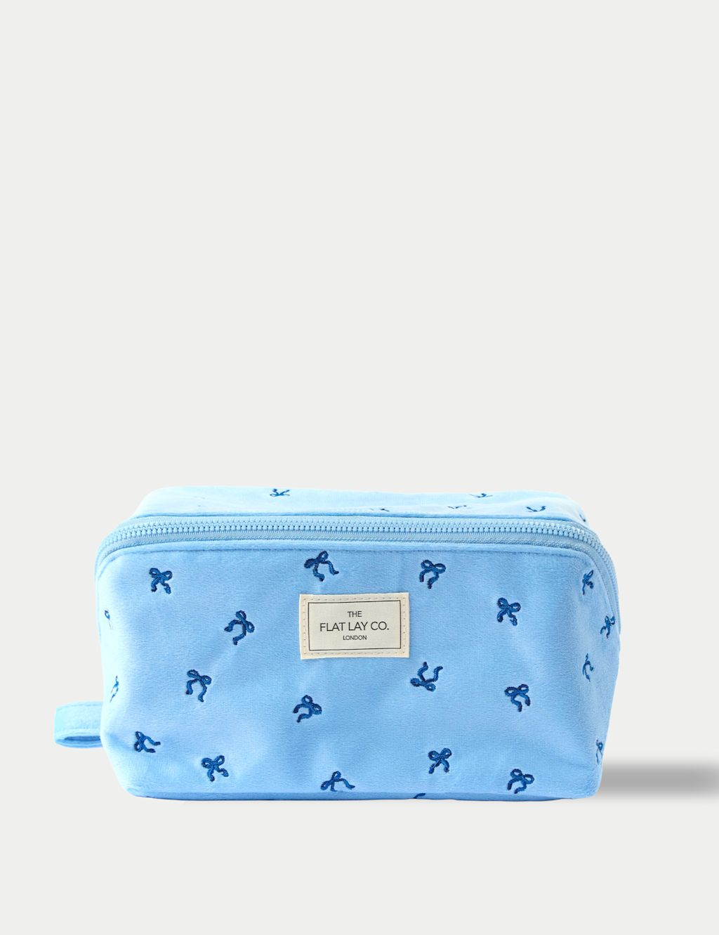 Flat Lay Co Flat Lay Makeup Box Bag - Ditsy Bows Blue Embroidered Velvet - 1SIZE - Blue Mix, Blue Mix