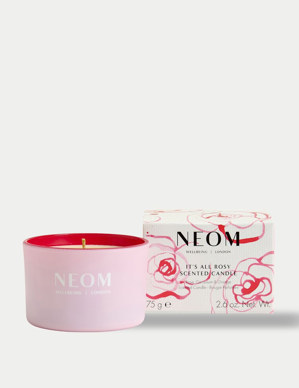 NEOM Wellbeing It's All Rosy Travel Candle 75g