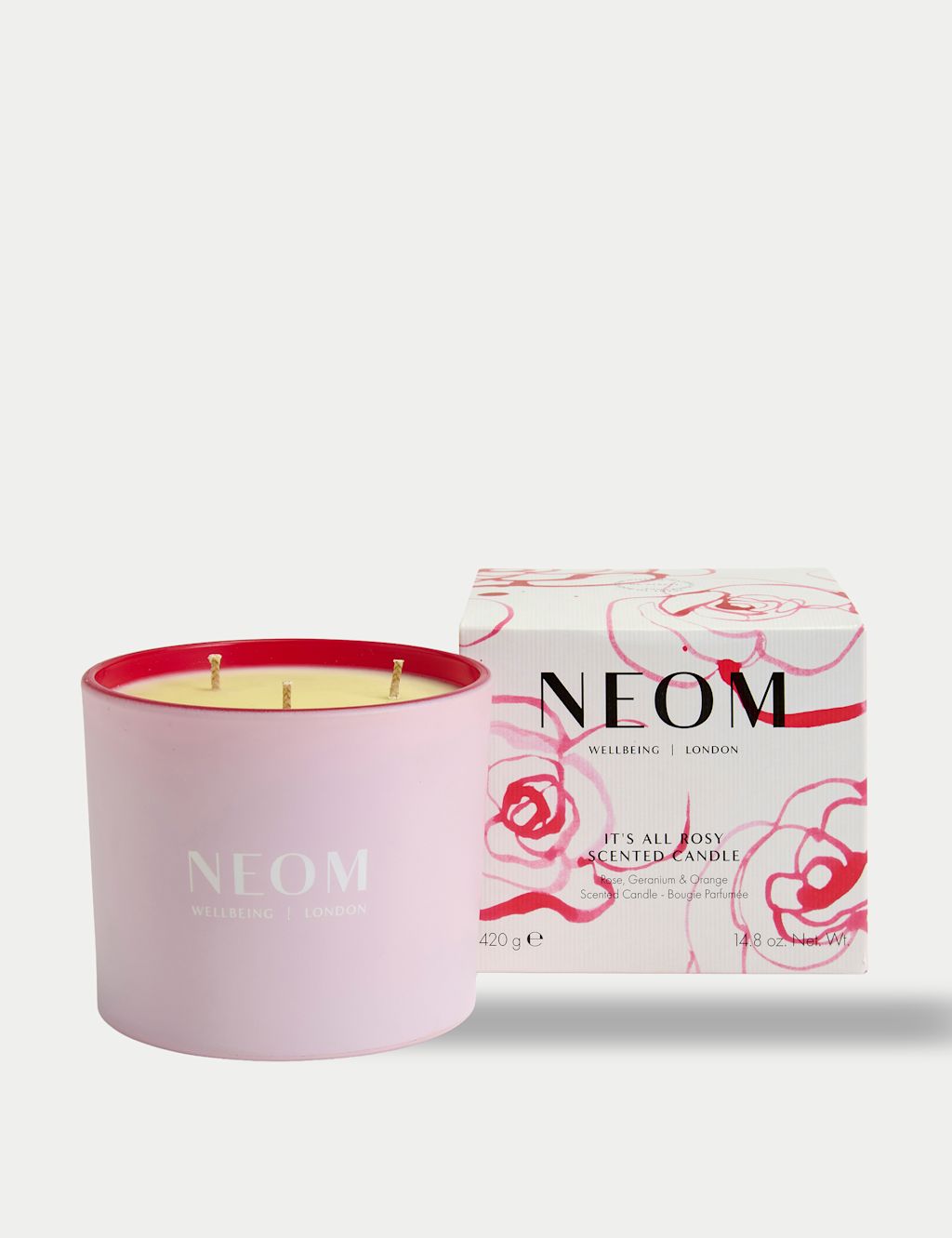 NEOM Wellbeing It's All Rosy 3 Wick Candle 420g
