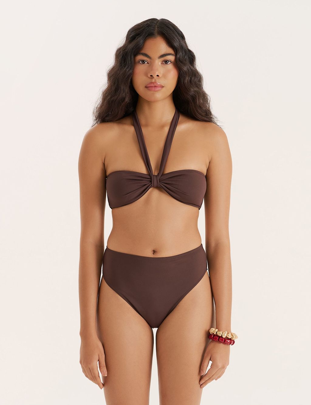 4th & Reckless Knot Front Halterneck Bikini Top - 10 - Chocolate, Chocolate
