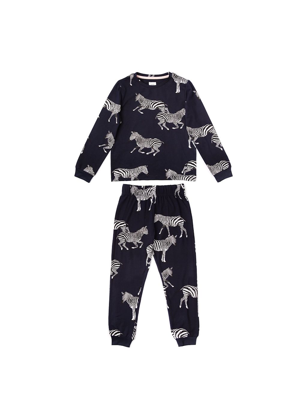 Chelsea Peers Jersey Zebra Print Cuffed Pyjamas (1-12 Yrs) - 5-6 Years - Navy, Navy