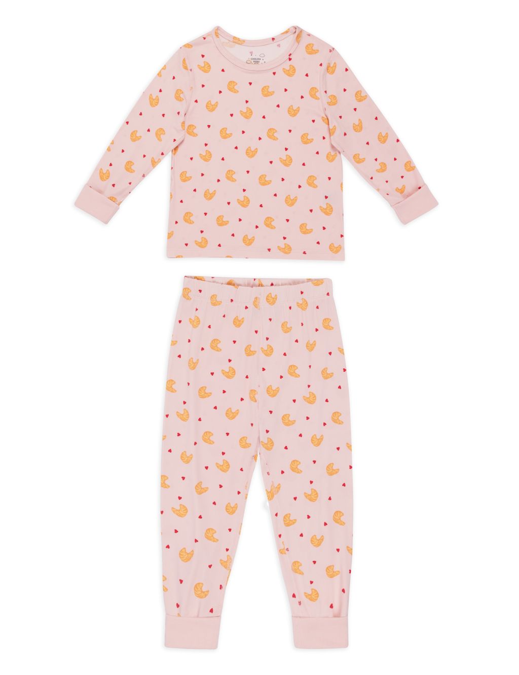 Chelsea Peers Croissant Heart Print Pyjamas (1-12 Yrs) - 11-12 - Pink Mix, Pink Mix