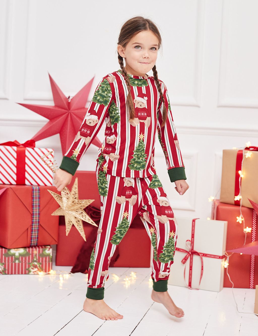 Chelsea Peers Crew Neck Printed Family Christmas Pyjama Set(1-12 Yrs) - 11-12 - Red Mix, Red Mix