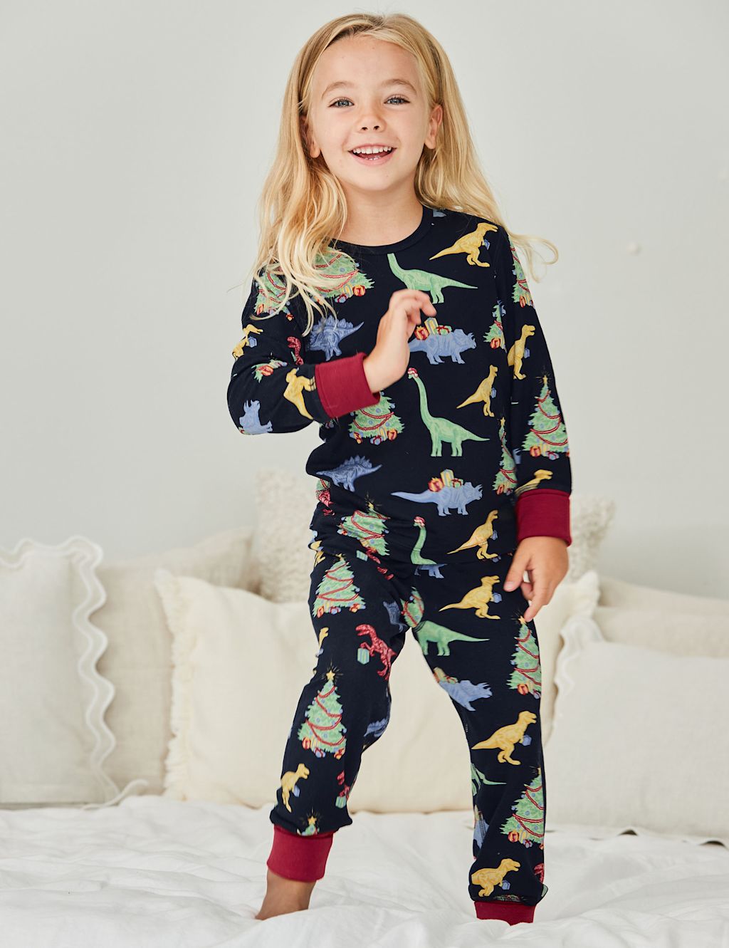 Chelsea Peers Crew Neck Printed Family Christmas Pyjama Set(1-12 Yrs) - 11-12 - Navy Mix, Navy Mix