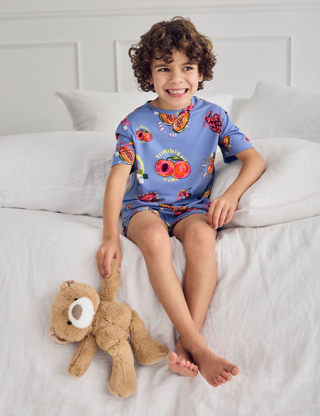 Chelsea Peers Cotton Rich Fruit Print Pyjamas (1-12 Yrs) - 1-2 Years - Blue Mix, Blue Mix