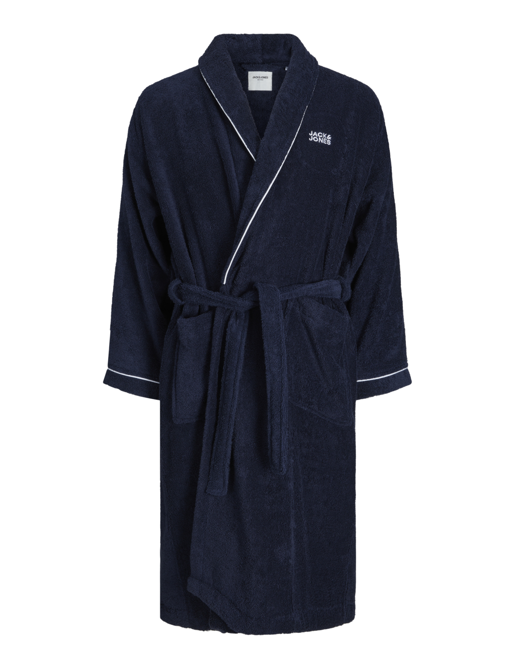 JACK & JONES Pure Cotton Logo Hooded Dressing Gown - L-XL - Navy, Navy