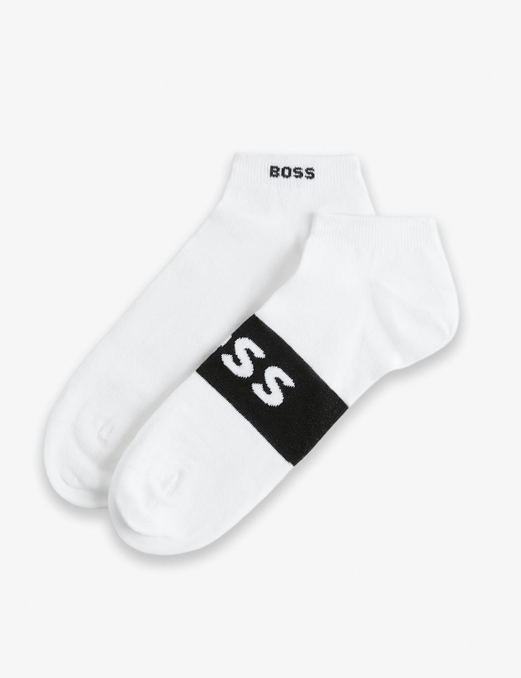 Boss 2 Pack Logo Cotton Rich Trainer Socks - 5&frac12; -8 - White Mix, White Mix