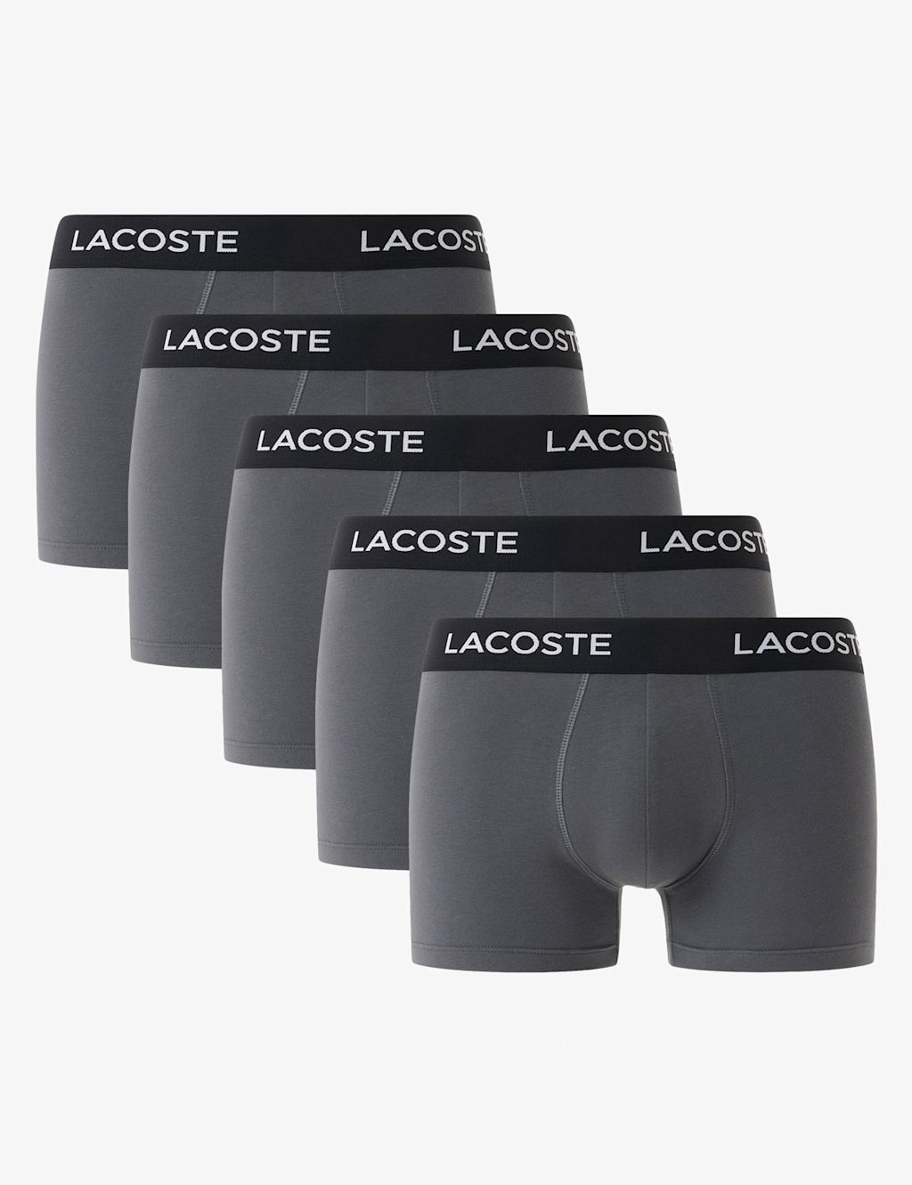 Lacoste 5 Pack Cotton Rich Trunks - 2XL - Grey, Grey
